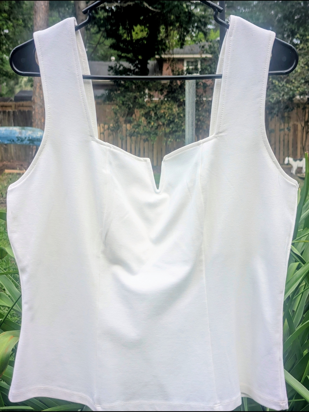White Women’s Tank Top with Notch Neckline